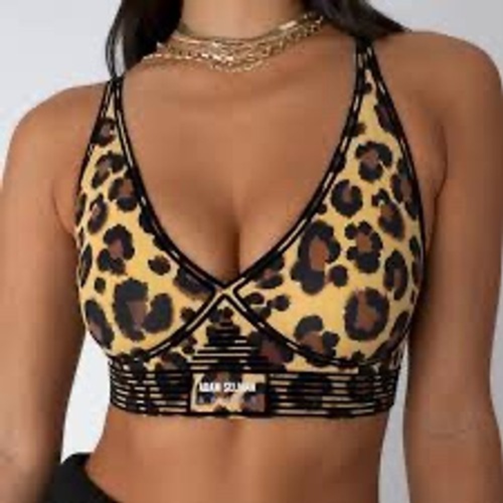 Adam Selman Sport Sports Bra S Leopard Print Criss Cross Back Streetwear Active